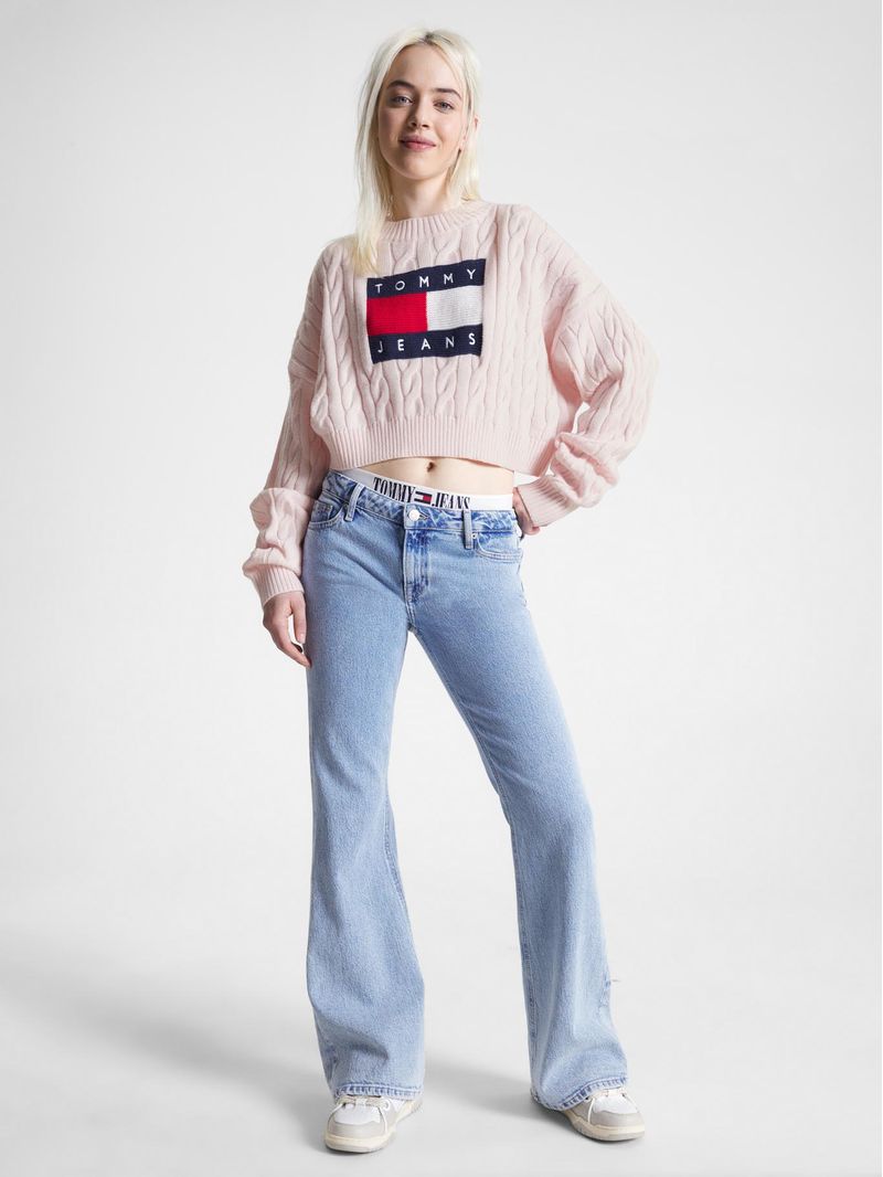 Sweater-cropped-de-punto-trenzado-con-logo