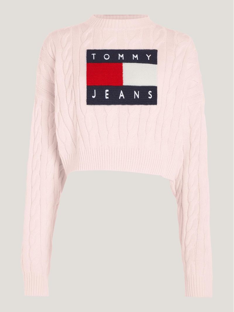 Sweater-cropped-de-punto-trenzado-con-logo