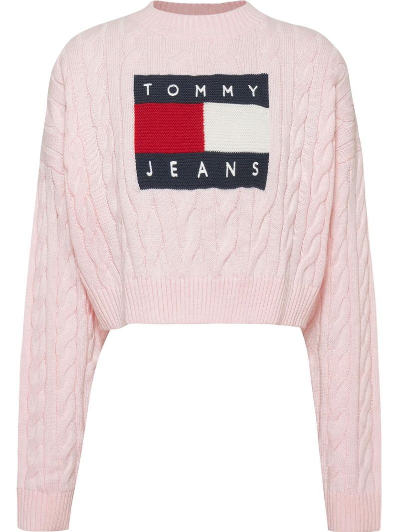 Sweater-cropped-de-punto-trenzado-con-logo