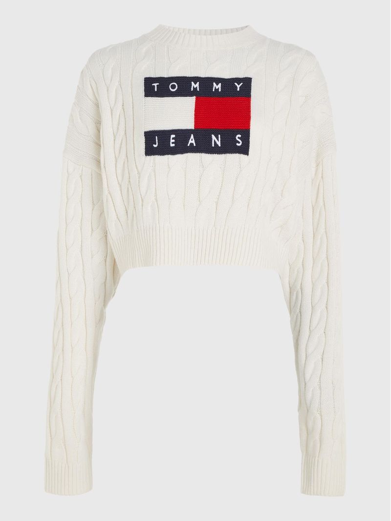 Sweater-cropped-de-punto-trenzado-con-logo