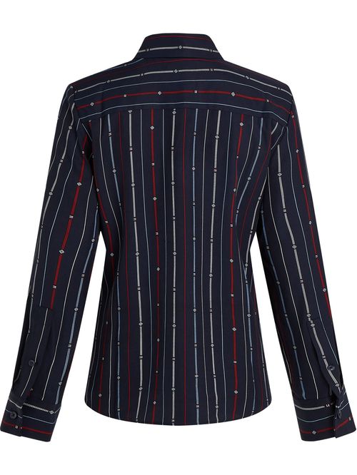 Camisa de rayas y logos con lazo en el cuello