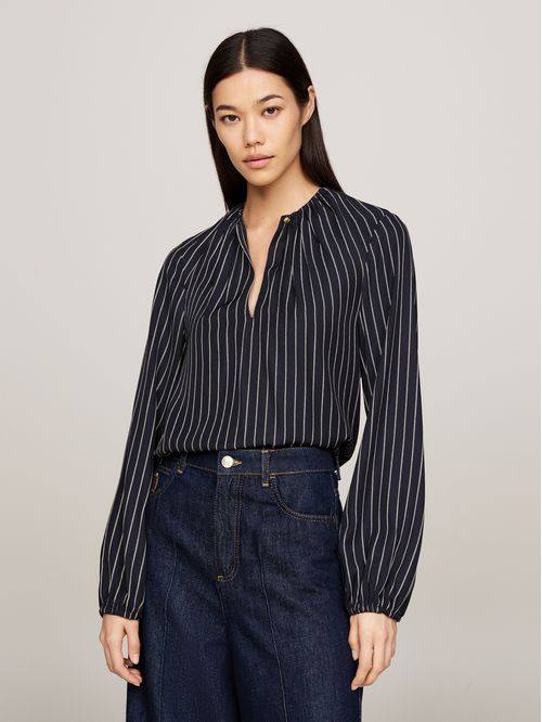 Blusa de rayas estilo cuerda con frunces