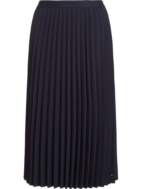 Falda midi plisada con logo en la cintura