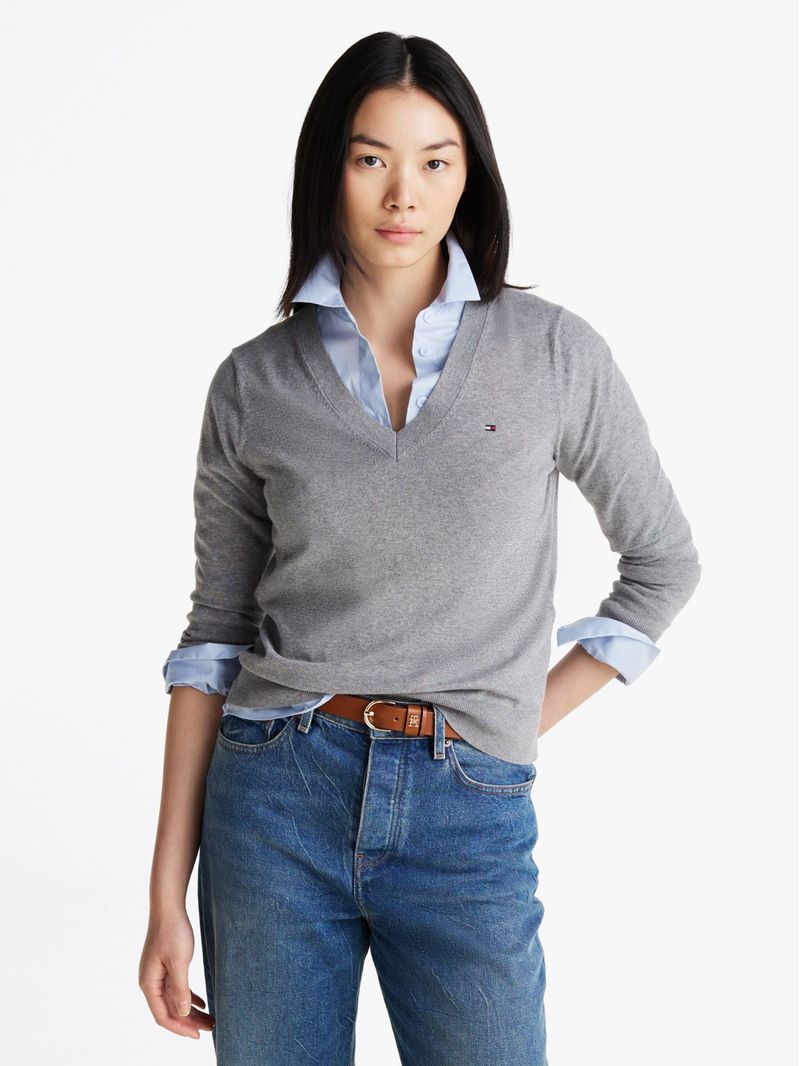 Sweater-de-punto-con-Cuello-en-V