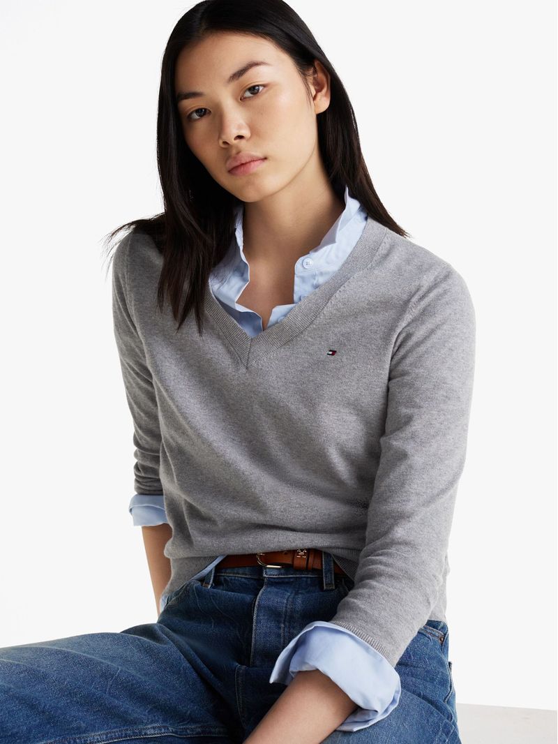 Sweater-de-punto-con-Cuello-en-V