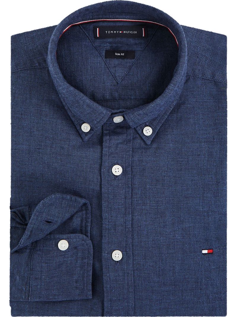 Camisa-de-lino-solida-de-corte-slim
