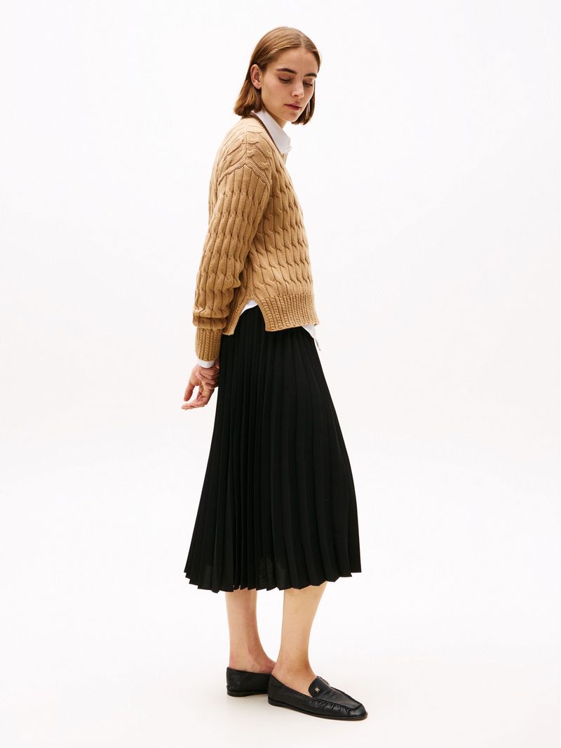 Falda-midi-plisada-con-logo-en-cintura