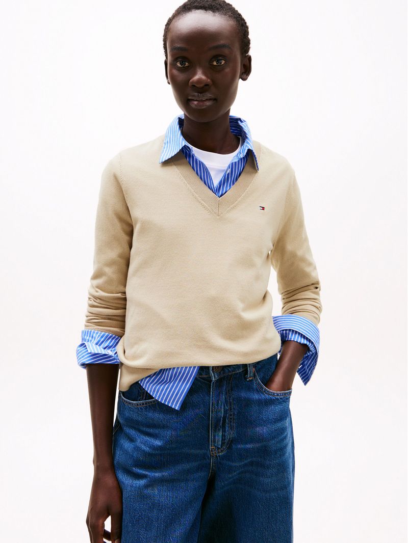 Sweater-de-punto-con-Cuello-en-V