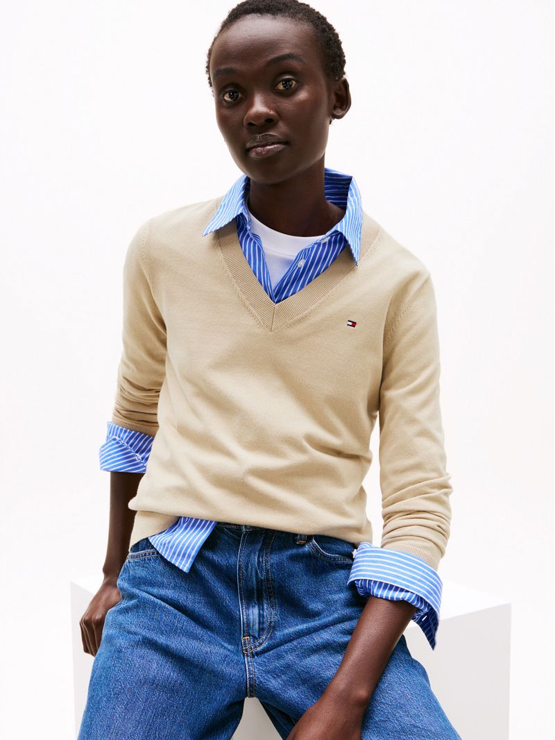 Sweater-de-punto-con-Cuello-en-V