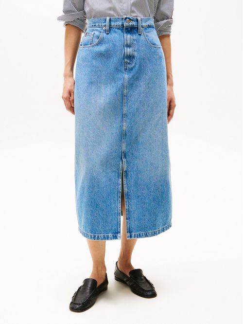 Falda midi denim de cintura alta