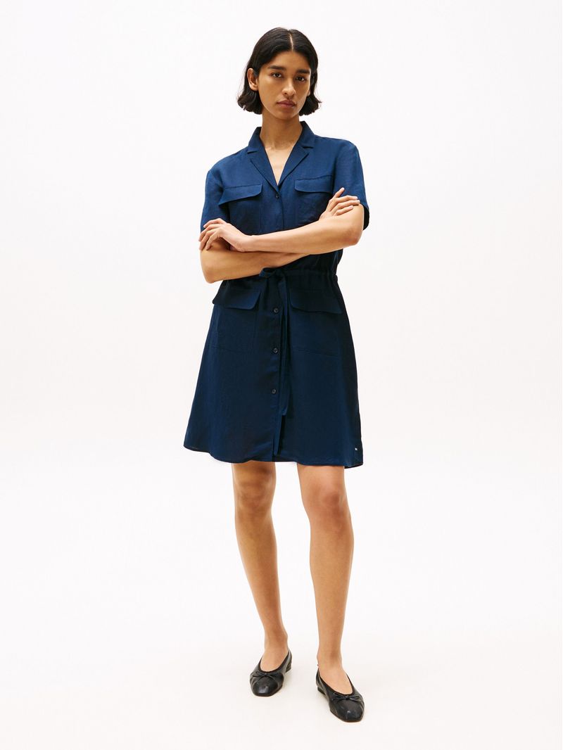 Vestido-camisero-corto-de-mezcla-de-lino