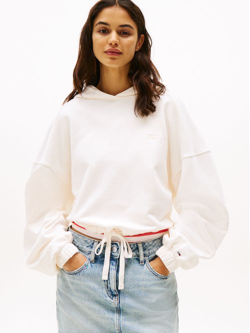 Buzo cropped con capucha y logo